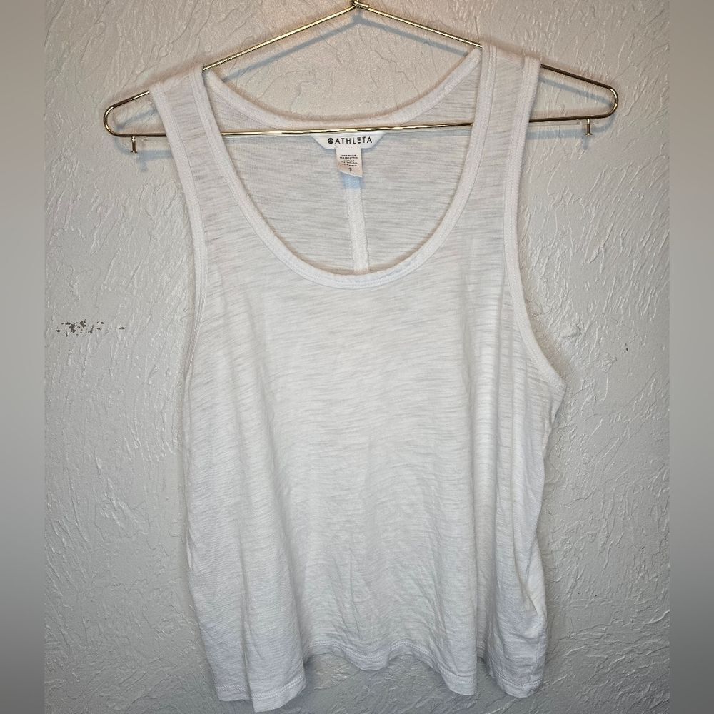 Athleta White Cotton Tank Top Small Sleeveless Scoop Neck Casual Minimalist